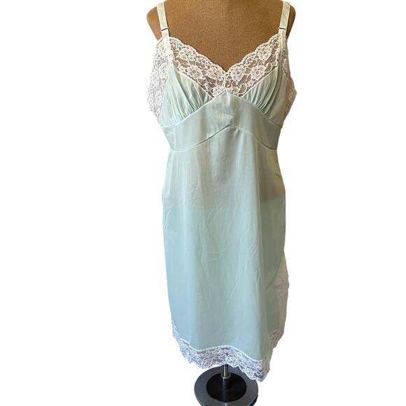 Vintage 60s Nan Flower mint green lace full slip dress nightgown lingerie - Picture 1 of 11